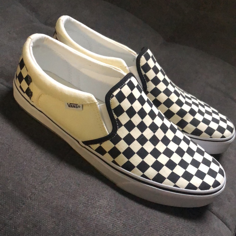 VANS Checkerboard Slip-on Black/Off White Canvas Sneaker Sz 12 Men = 13.5 Women